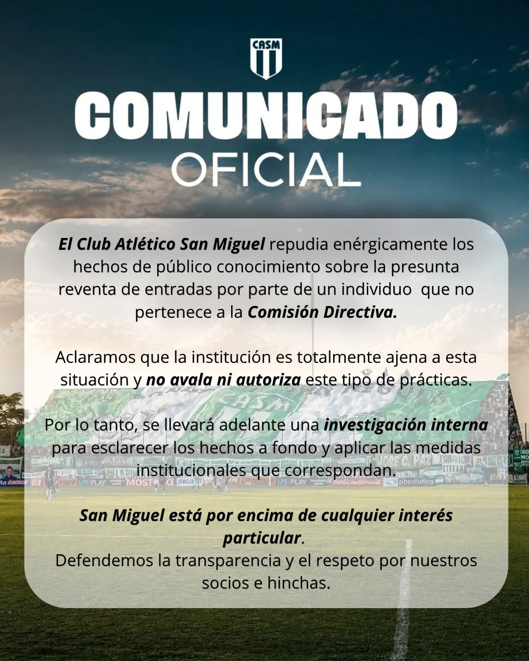 Comunicado del Club Atlético San Miguel