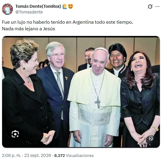 El posteo de Tomás Dente criticando al papa Francisco. 