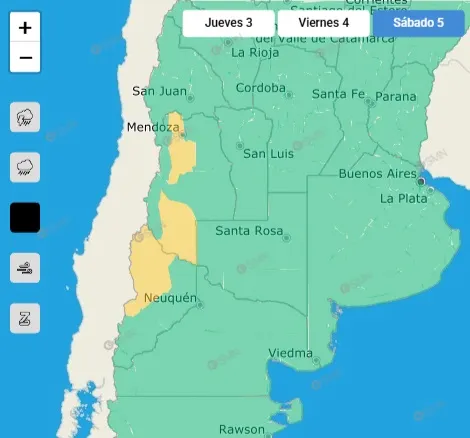 El SMN emitió un alerta por nevadas para este sábado en Mendoza.