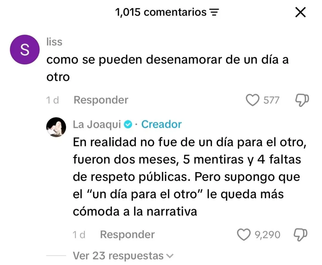 La respuesta que le dio la artista a una seguidora en TikTok.