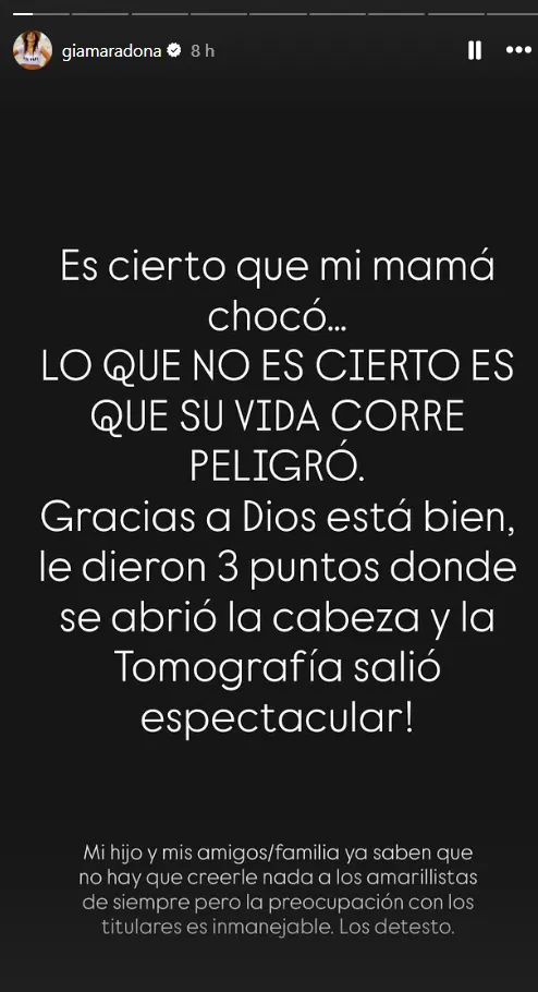 El posteo de Gianinna Maradona. Foto: Instagram/ @giamaradona. 