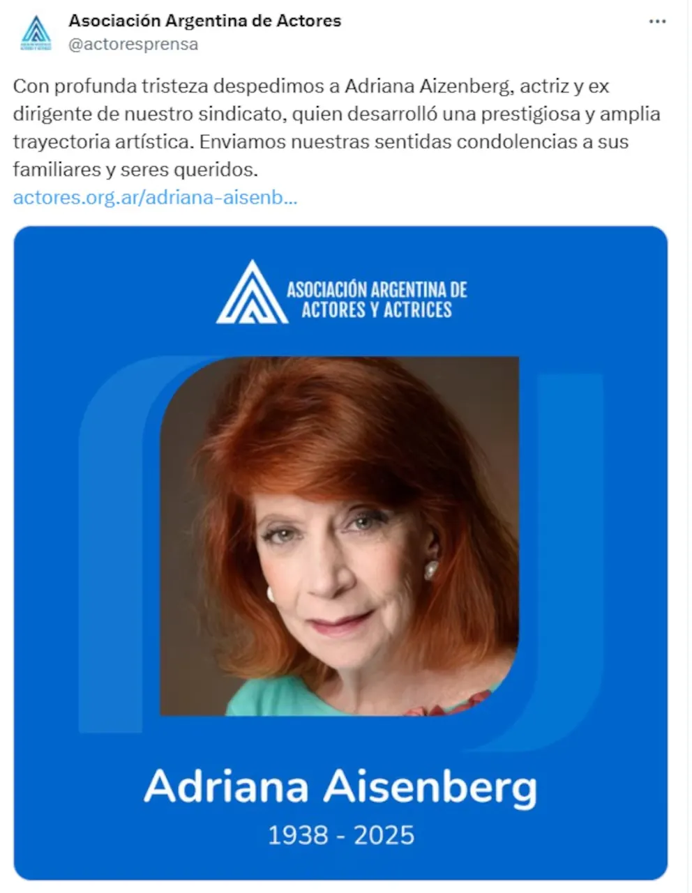 La despedida de la Asociación Argentina de Actores y Actrices a Adriana Aizemberg.
