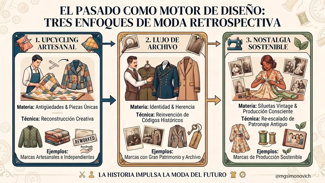 La moda contemporánea utiliza la nostalgia y la historia como un motor creativo fundamental. El pasado no se copia; se reinterpreta para adaptarlo al estilo de vida actual. 