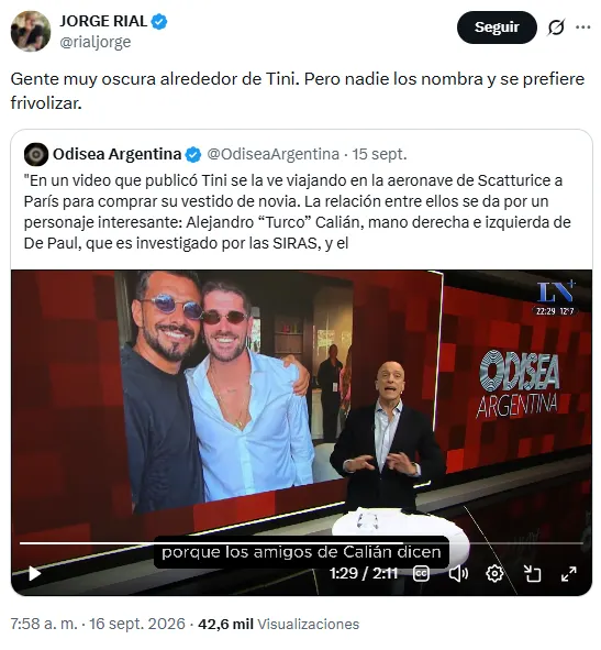 El posteo de Jorge Rial. 