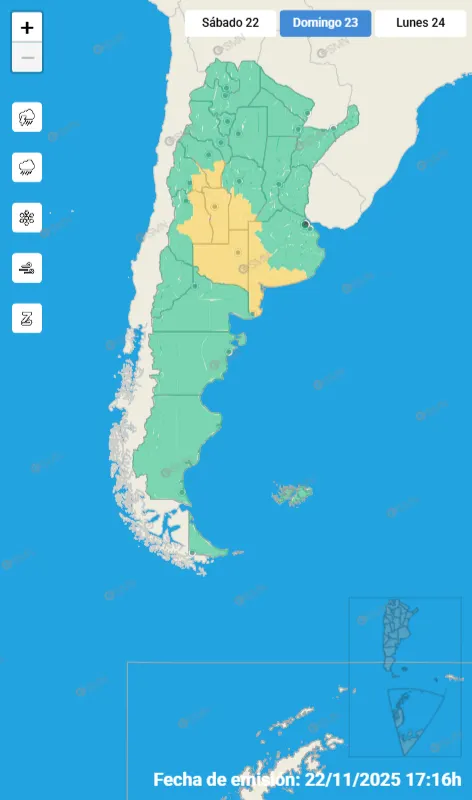 El pronóstico del SMN señala un domingo con ráfagas intensas en siete provincias del país.
