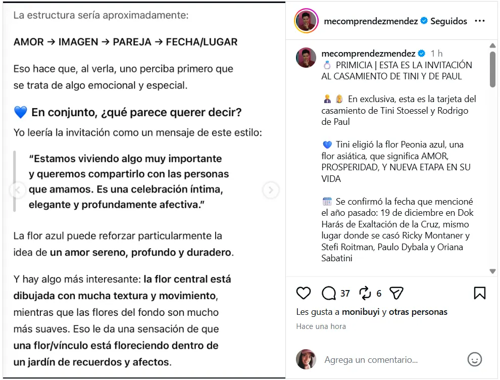 La ilustración de la peonía azul fue elegida especialmente por Tini para reflejar la lealtad y lo extraordinario del vínculo.