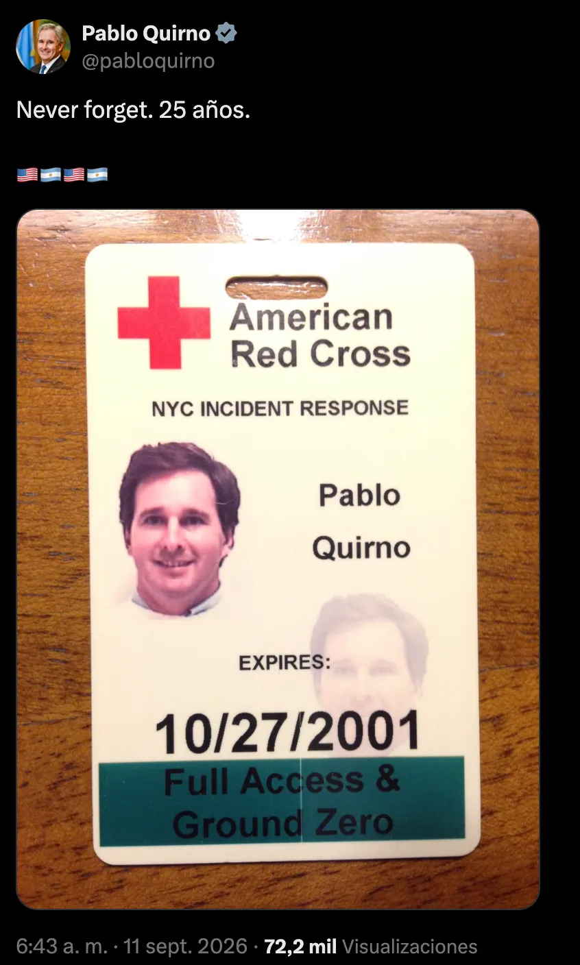 Pablo Quirno fue voluntario en los operativos de rescate dentro del Ground Zero.
