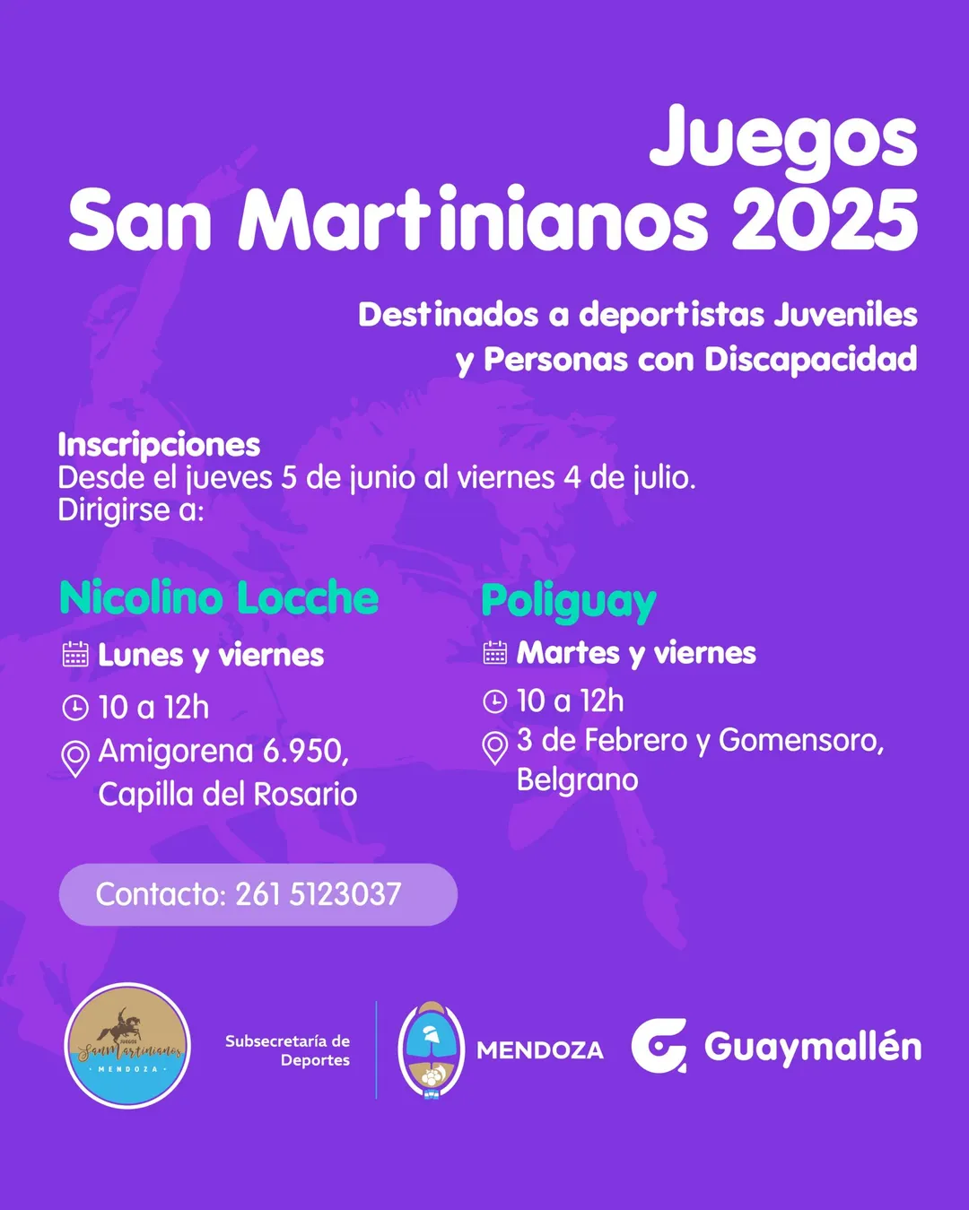 En detalle los puntos y horarios de inscripción para los Juegos Sanmartinianos en Guamallén.