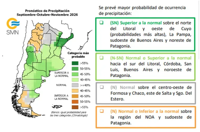 Según el Servicio Meteorológico Nacional, Mendoza va a tener mayor probabilidad de ocurrencia de precipitaciones. 