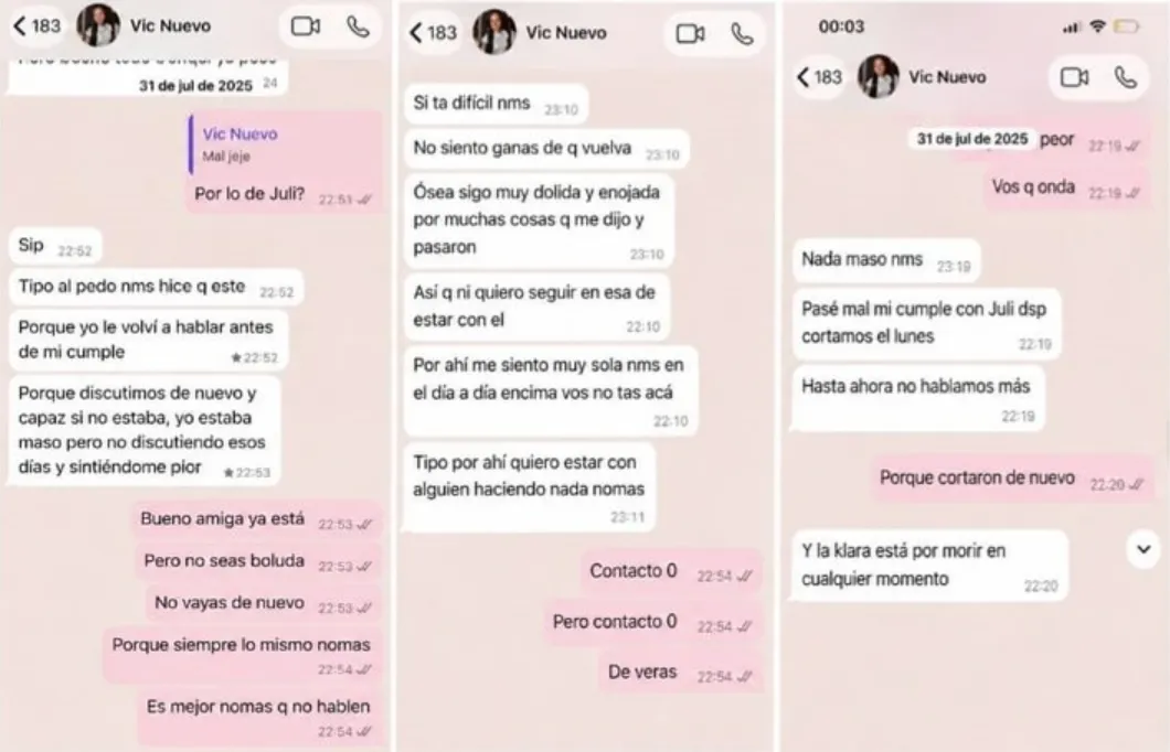 Los nuevos chats sobre la violencia que habría sufrido Victoria Cantero.