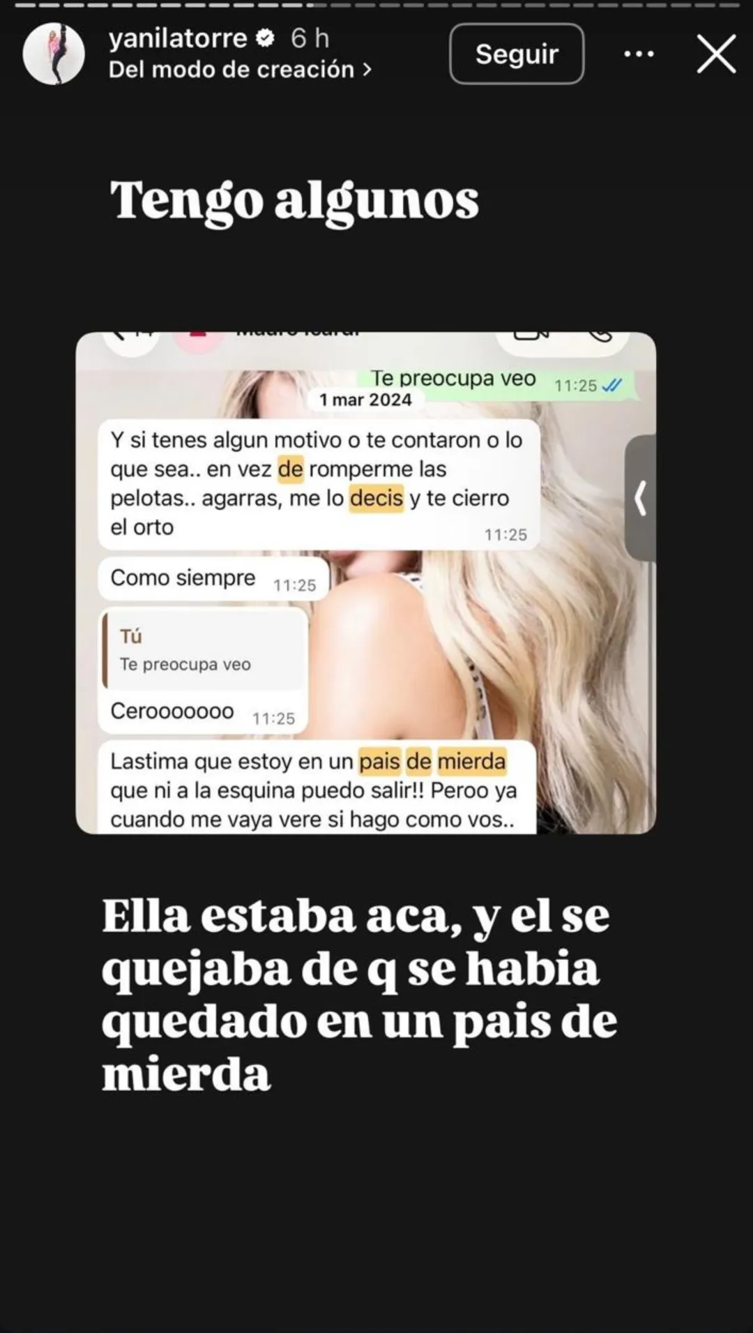 La conductora de Sálvese Quien Pueda filtró las conversaciones en sus historias de Instagram.