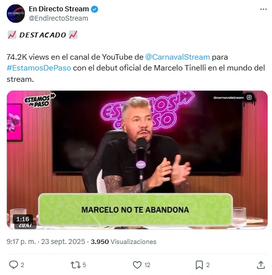 Gran número para Marcelo Tinelli. Foto: captura de pantalla X/ @EndirectoStream.