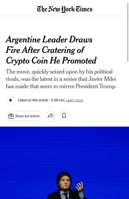 The New York Times sobre el escándalo de la criptomoneda $LIBRA.