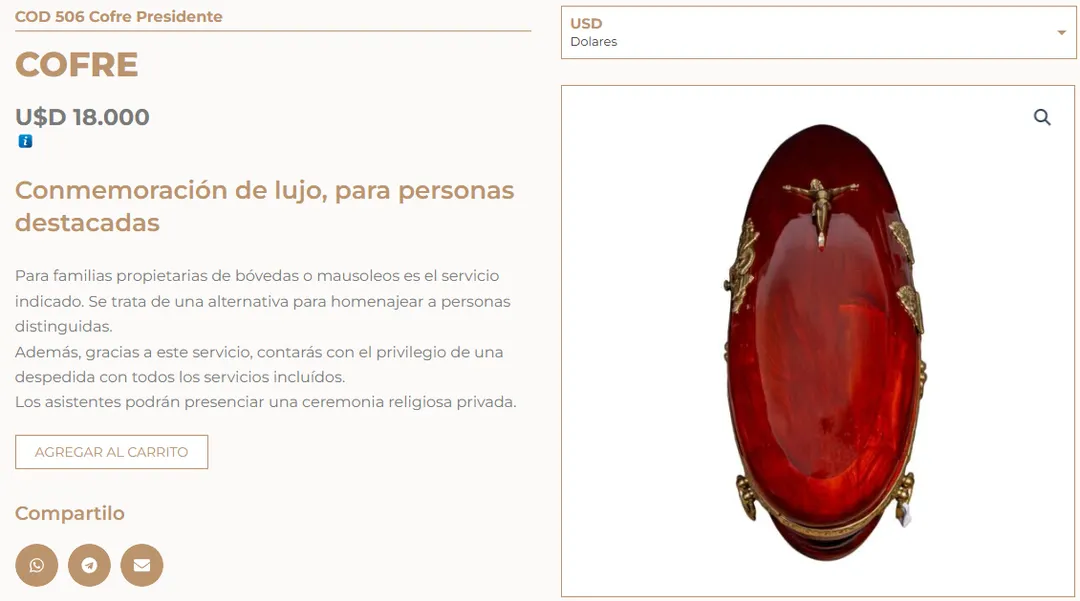 El ataúd de cofre es un servicio de lujo que ofrecen algunos fabricantes para homenajear a personas distinguidas.