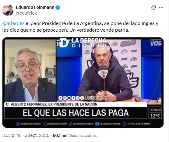 Eduardo Feinmann destrozó a Alberto Fernández. 
