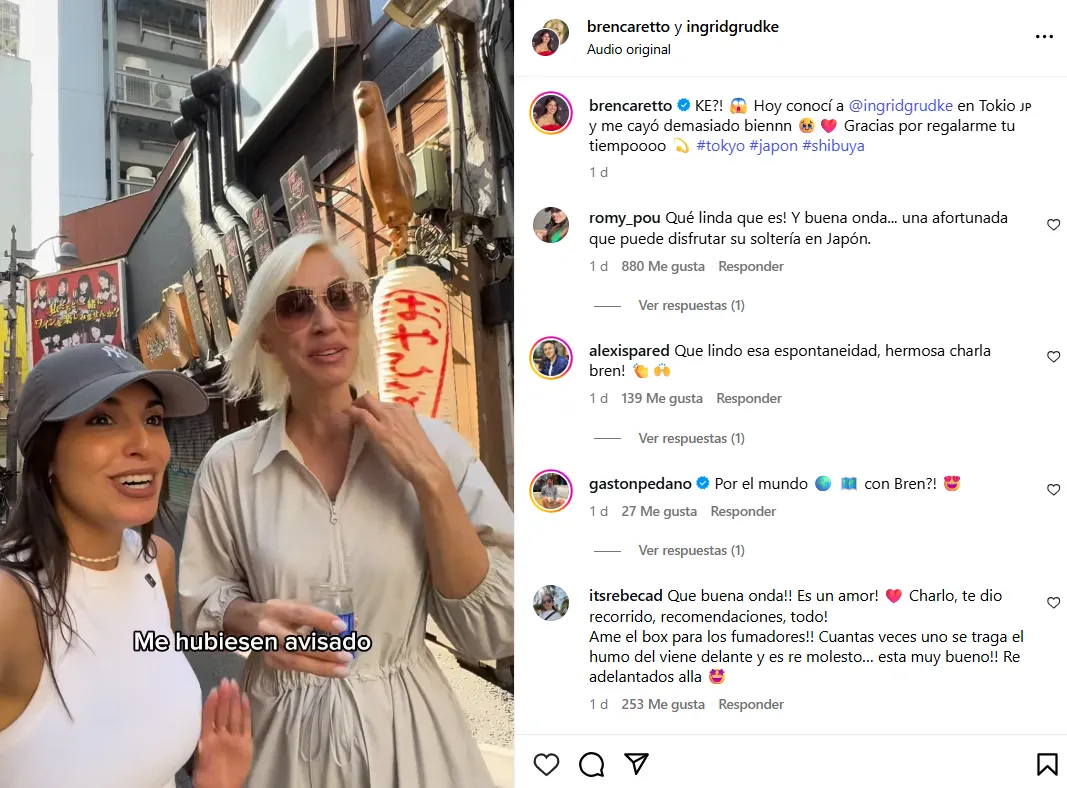 Ingrid Grudke se fue a estudiar japonés a Tokio. Foto: captura de video Instagram/ @brencaretto. 