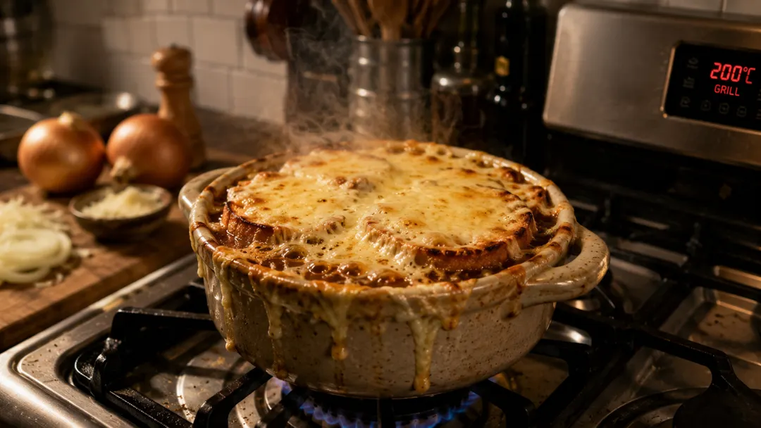 Receta súper rápida de sopa de cebolla gratinada