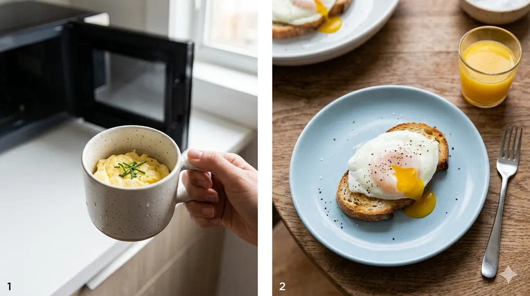 Preparar huevos en microondas ayuda a ahorrar tiempo y utensilios en la cocina. Foto: Gemini IA
