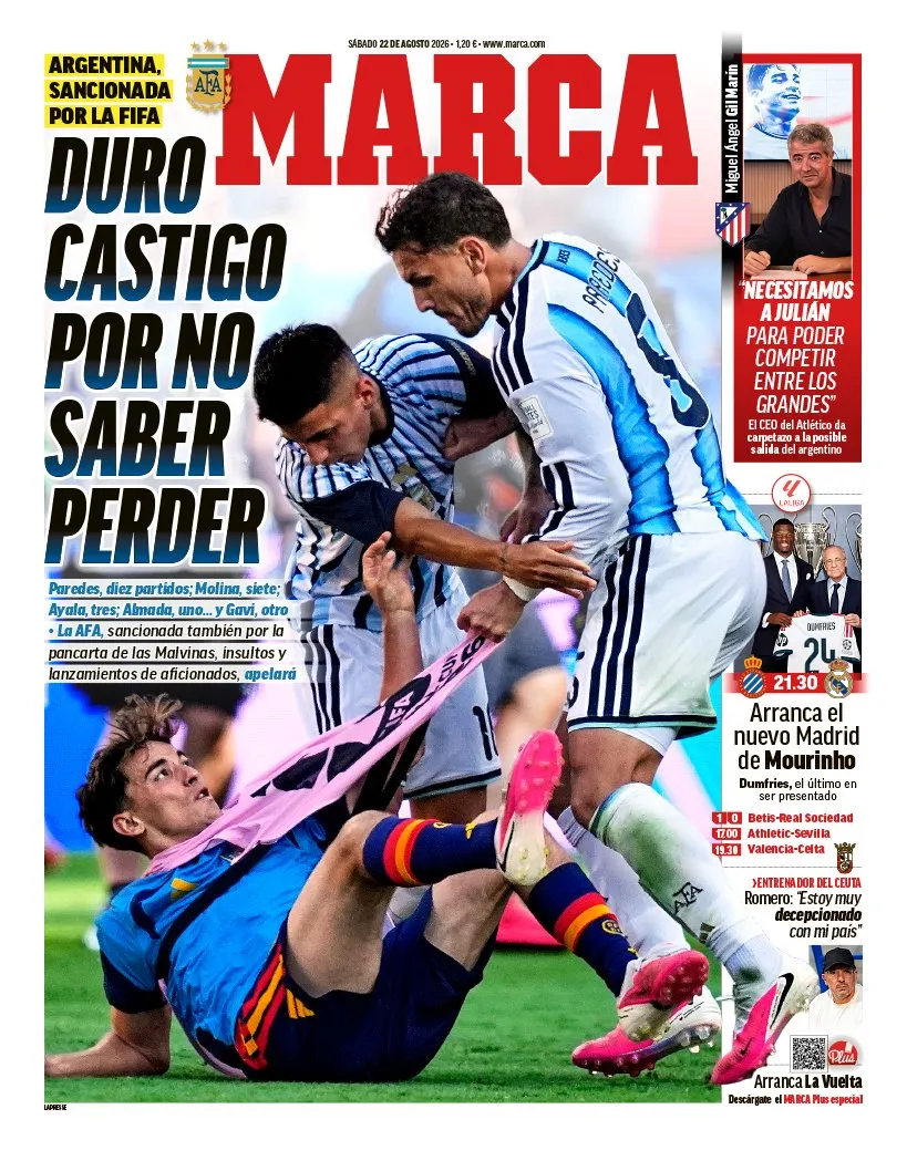 El fuerte título del Diario Marca de España ante las sanciones para los jugadores de la Selección Argentina tras la final de la Copa del Mundo.