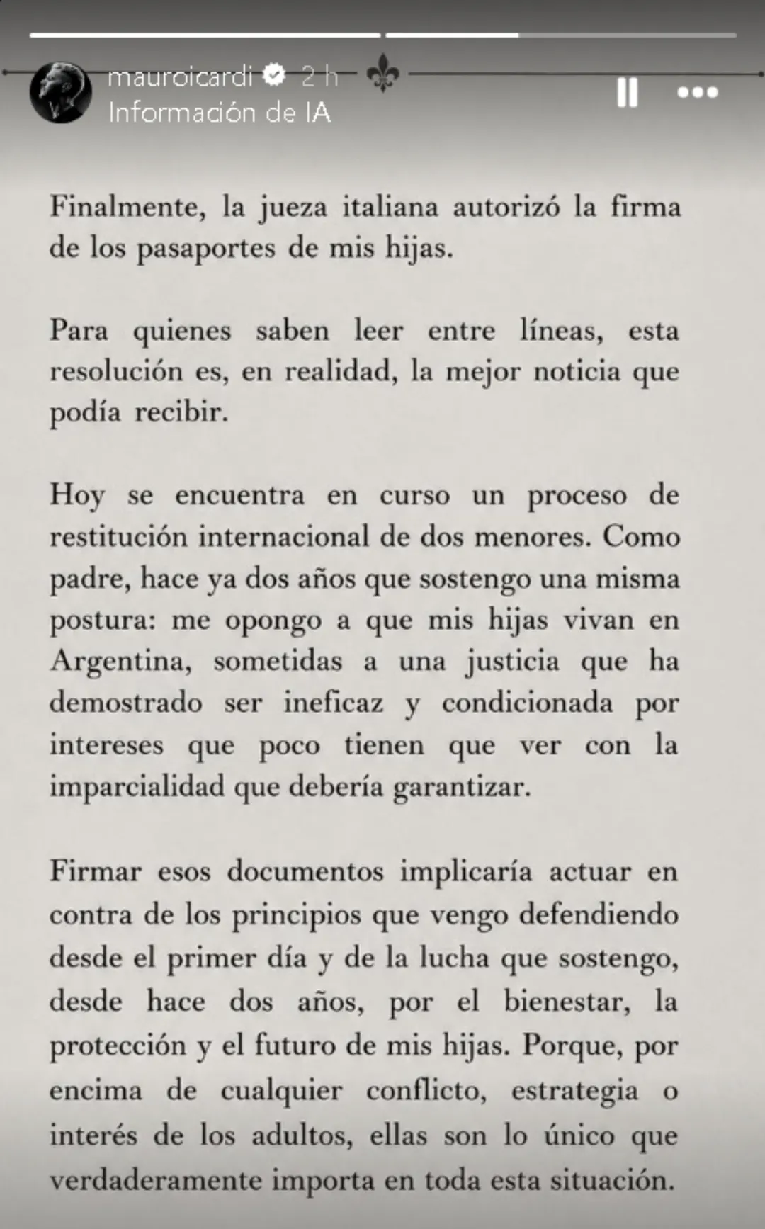 El comunicado del deportista en Instagram.