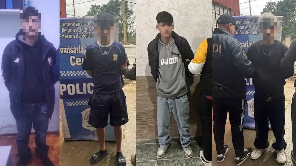 Los cuatro detenidos por el ataque a Tomás Rojas en Ezeiza.