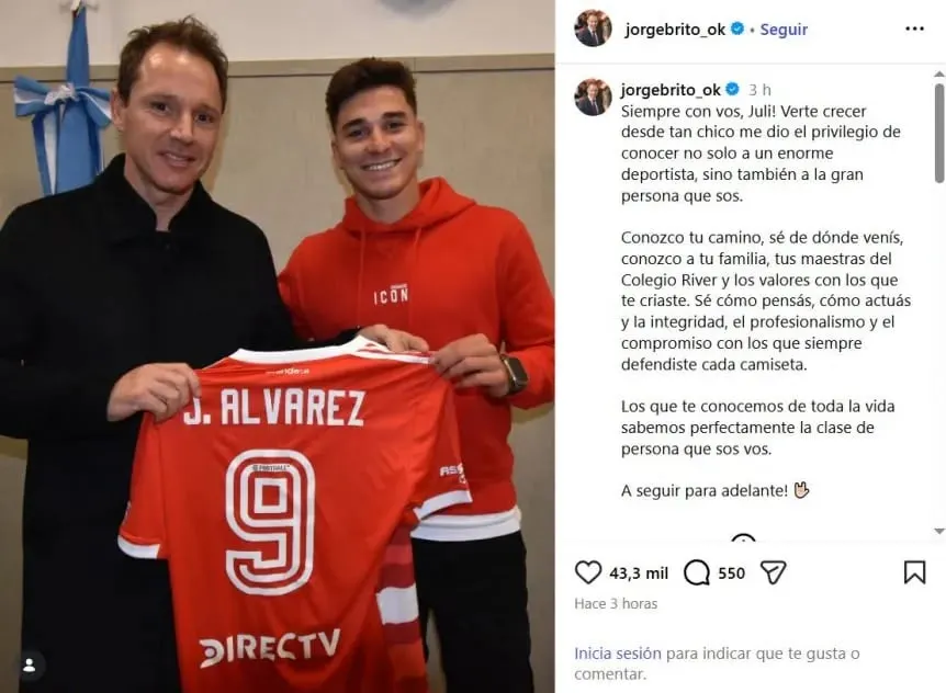 Jorge Brito respaldó a Julián Álvarez en medio de su conflicto con el Atlético de Madrid.