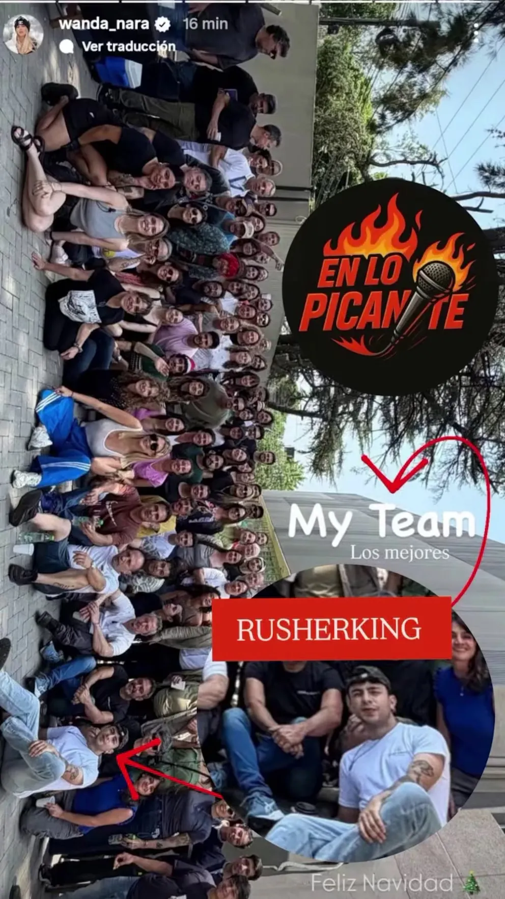 La foto de la polémica: Wanda Nara posó con su equipo y filtró sin querer la cara de Rusherking.