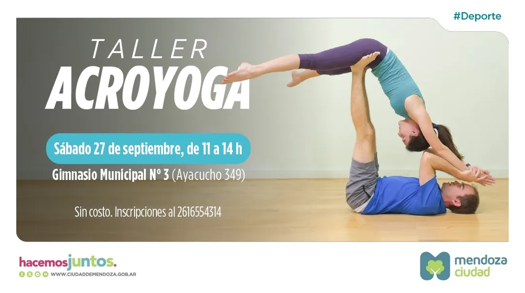 Taller gratuito de Acroyoga en la Ciudad de Mendoza.