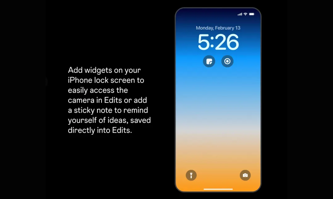 Agrega widgets en la pantalla de bloqueo de tu iPhone para acceder fácilmente a la cámara en Edits.