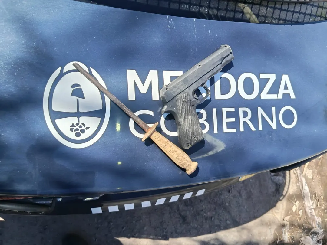 El arma de plástico y la chaira secuestrados durante el procedimiento. 