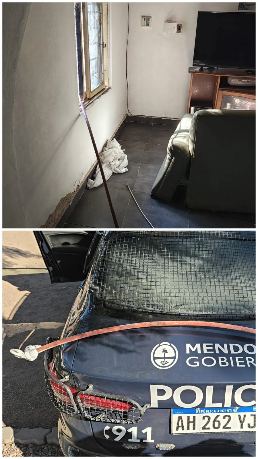 Arma de fabricación casera utilizada por el detenido para sustraer cosas del interior de la vivienda.