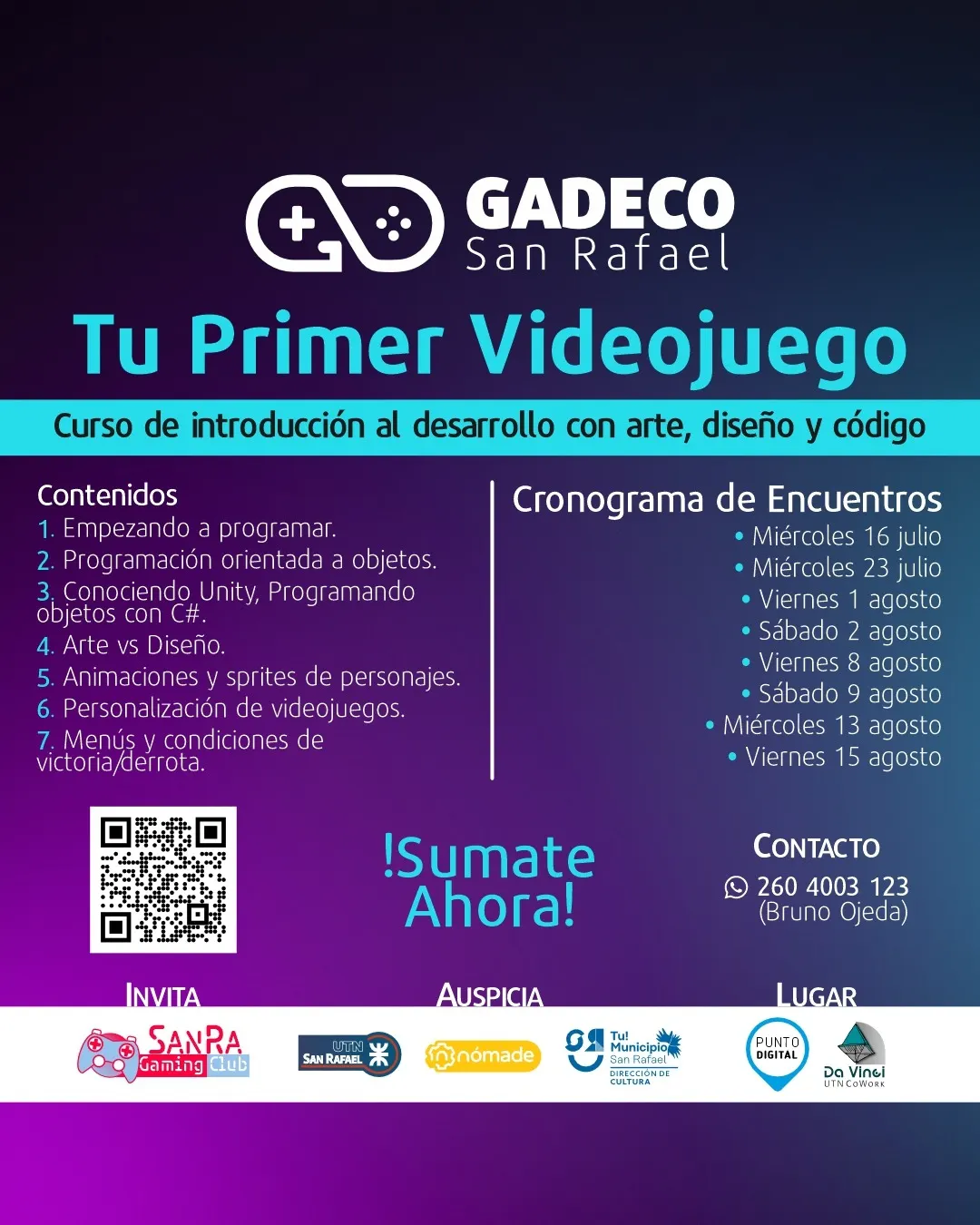 La GaDeCo tendrá ocho jornadas dedicado al curso para desarrollar videojuegos.