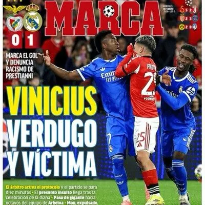 La tapa de Marca sobre el escándalo entre Prestianni y Vinícius Jr. 