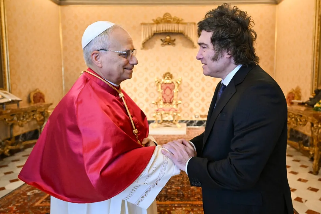 Javier Milei en su encuentro con León XIV en el Vaticano.